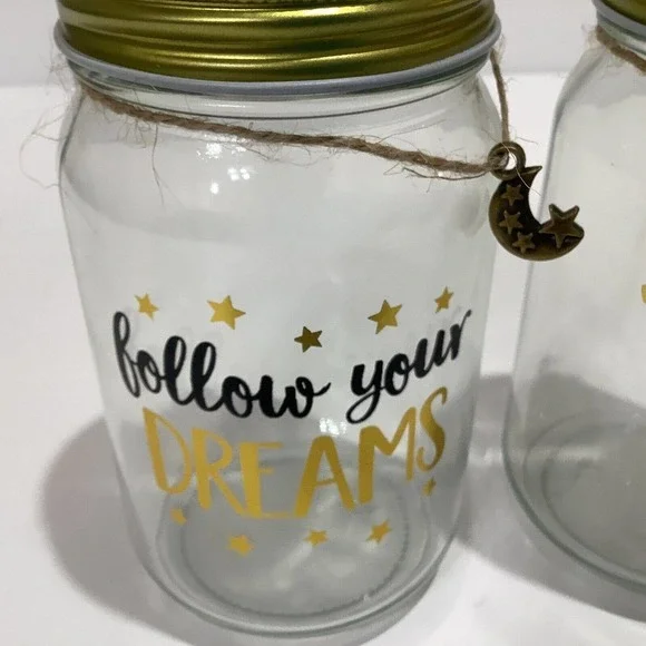 Pair of Glass Screw Top Jar Coin Banks Dreams Wedding w/ Charms NEW - Picture 6 of 6